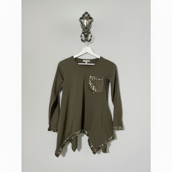 Romeo + Juliet Shirt Womens Medium Green Long Sleeve Top With Sequin Accents - Picture 1 of 8